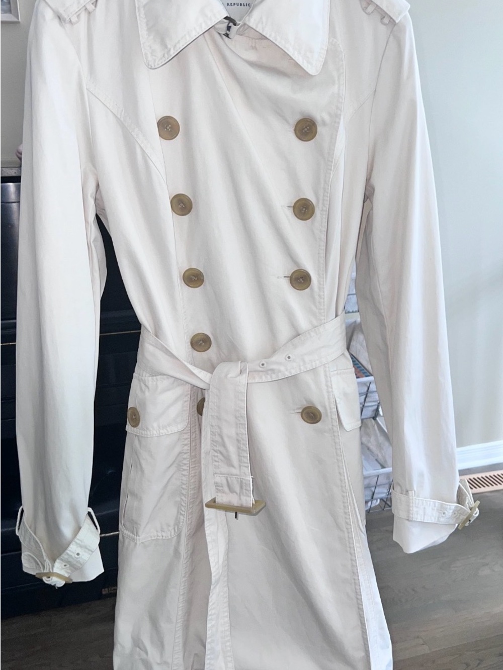 Banana Republic White Double-Breasted Trench Coat